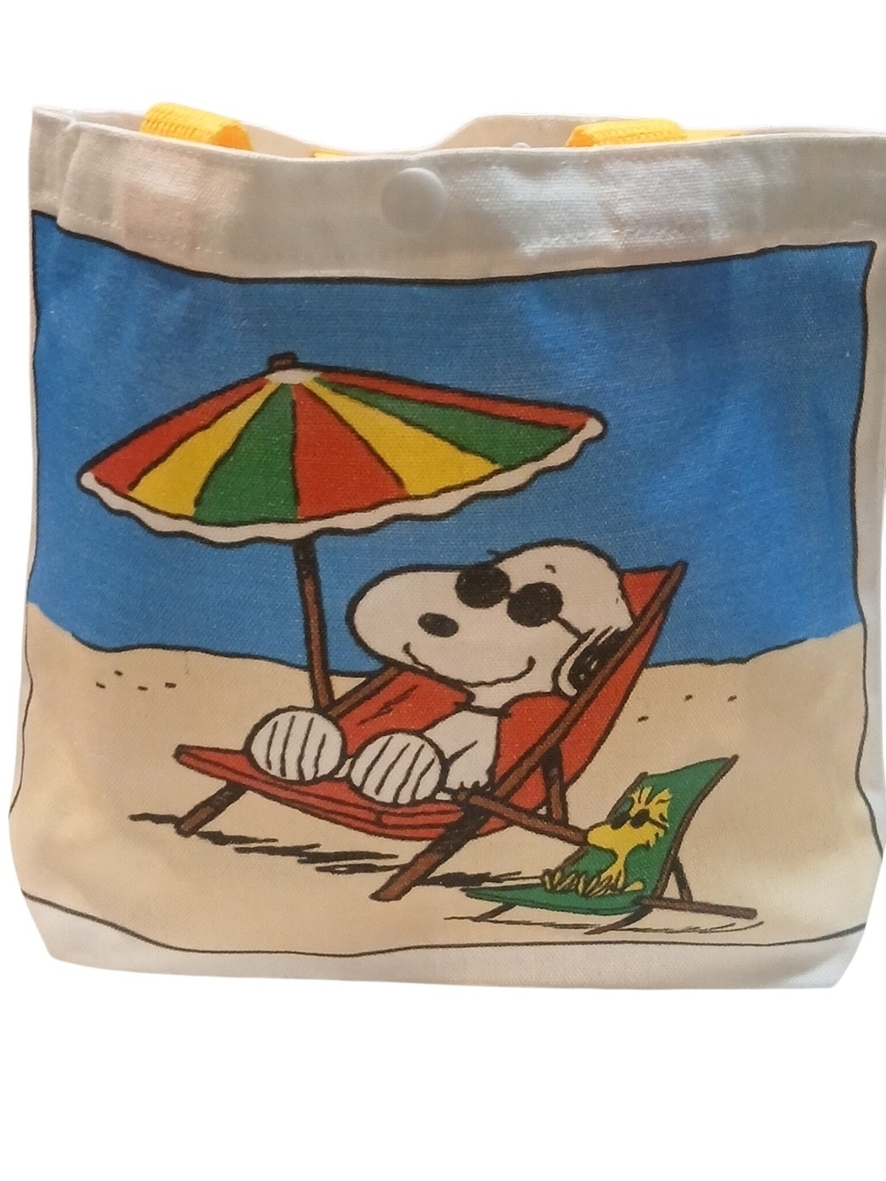Peanuts -Small Tote Bag Double Sided,1 Side Snoopy at the Beach & 1 Playing Ball - Picture 2 of 12